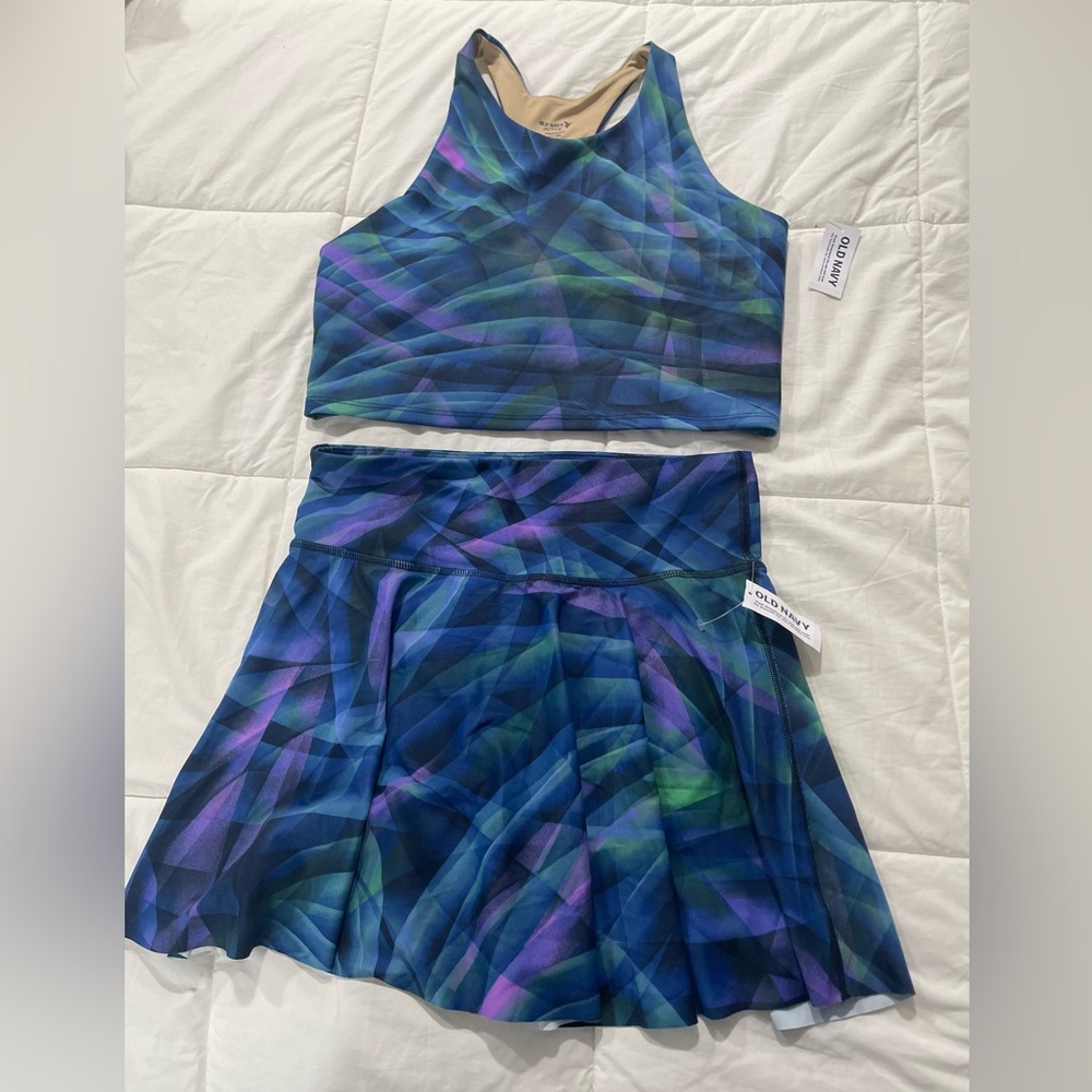 Old Navy Blue and Green Patterned Top and Skirt Set